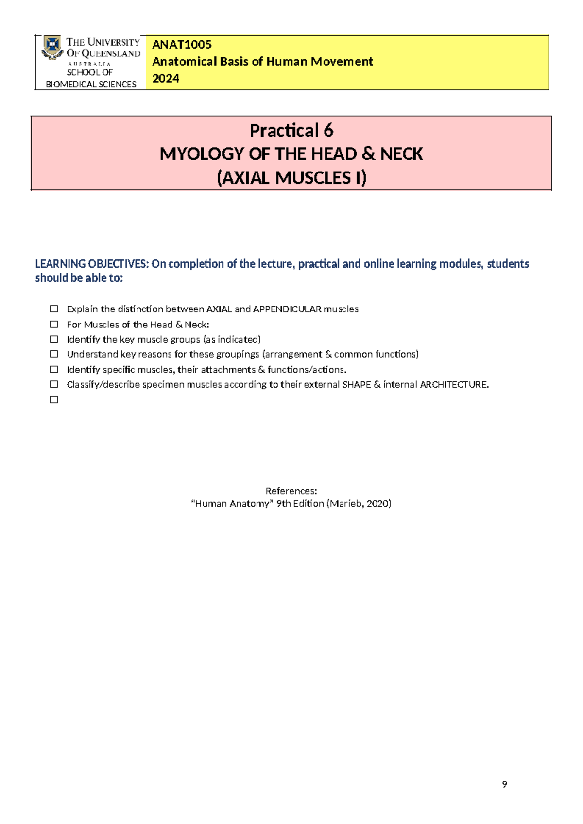 ANAT1005-2024 Pracs Module-2 Muscular P06 student v2 - ####### SCHOOL ...