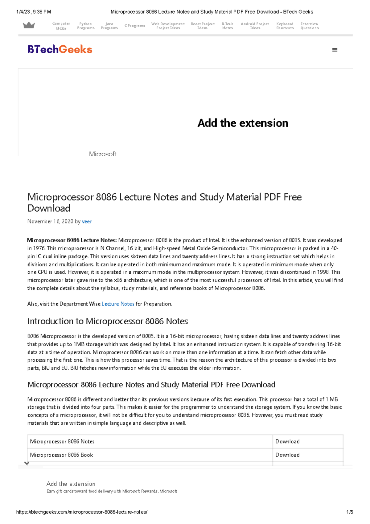 Microprocessor 8086 Lecture Notes And Study Material PDF Free Download ...