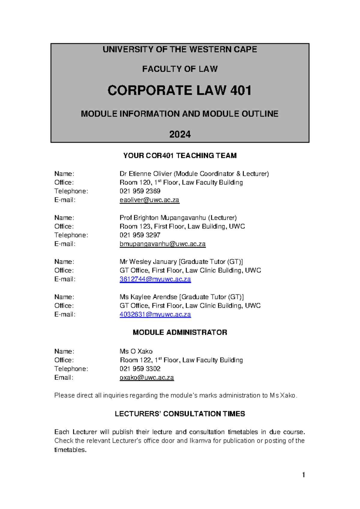 COR401 Study Guide 2024 Final module outline - UNIVERSITY OF THE ...