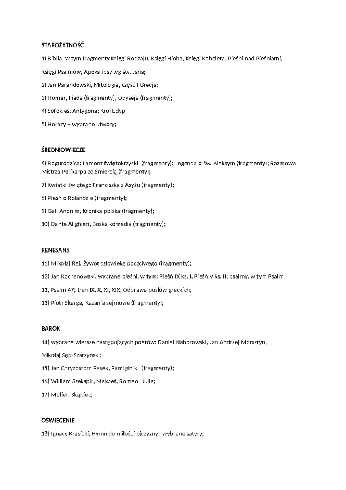 Lektury KL 1 2026 - Jawne pytania - STAROŻYTNOŚĆ Biblia, w tym