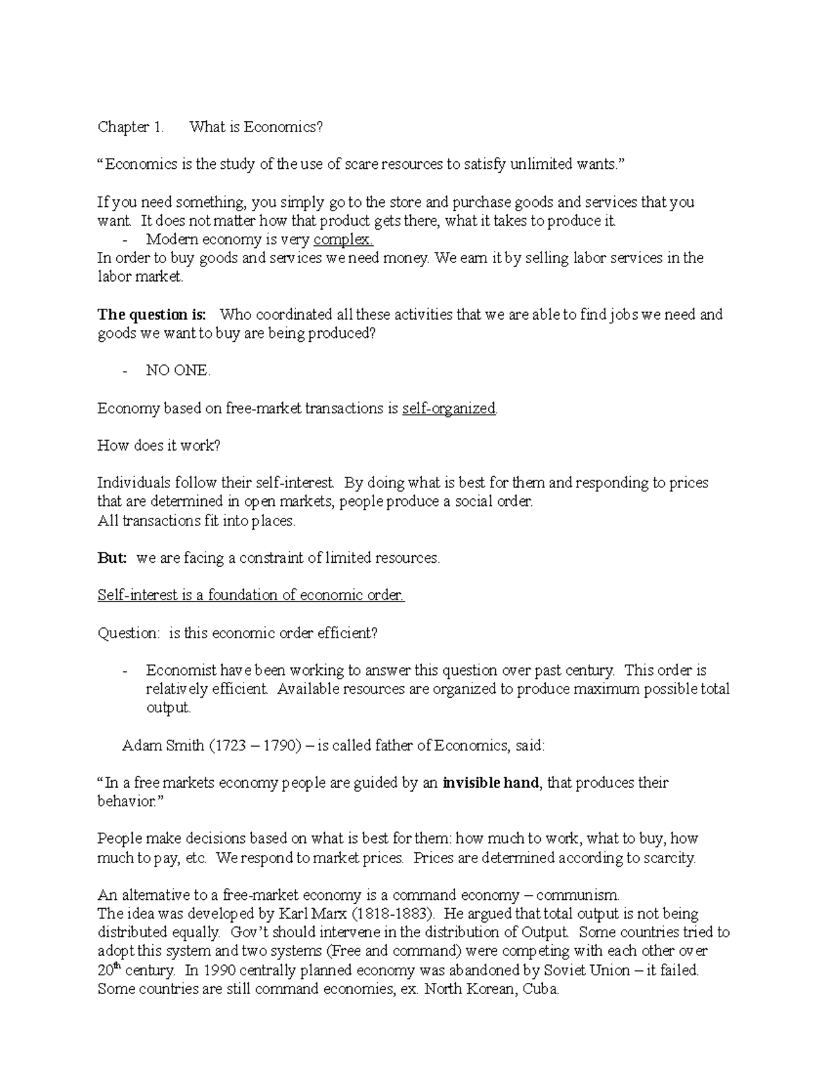 Chapter 1 - econ notes for first year econ 1 - Chapter 1. What is ...