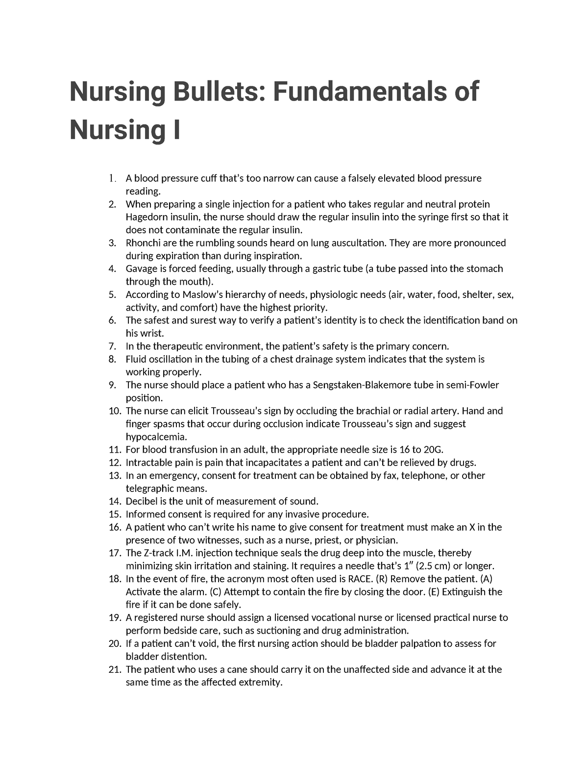 Fundamentals of Nursing 1 Bullets - Nursing Bullets: Fundamentals of ...