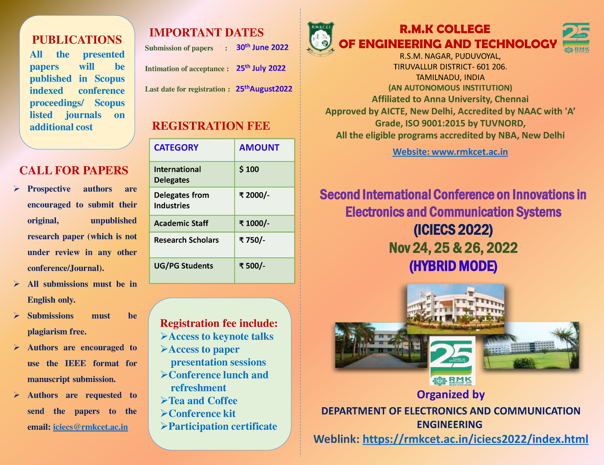 Iciecs 2022 Brochure IEEE detail R.S. NAGAR, PUDUVOYAL, TIRUVALLUR