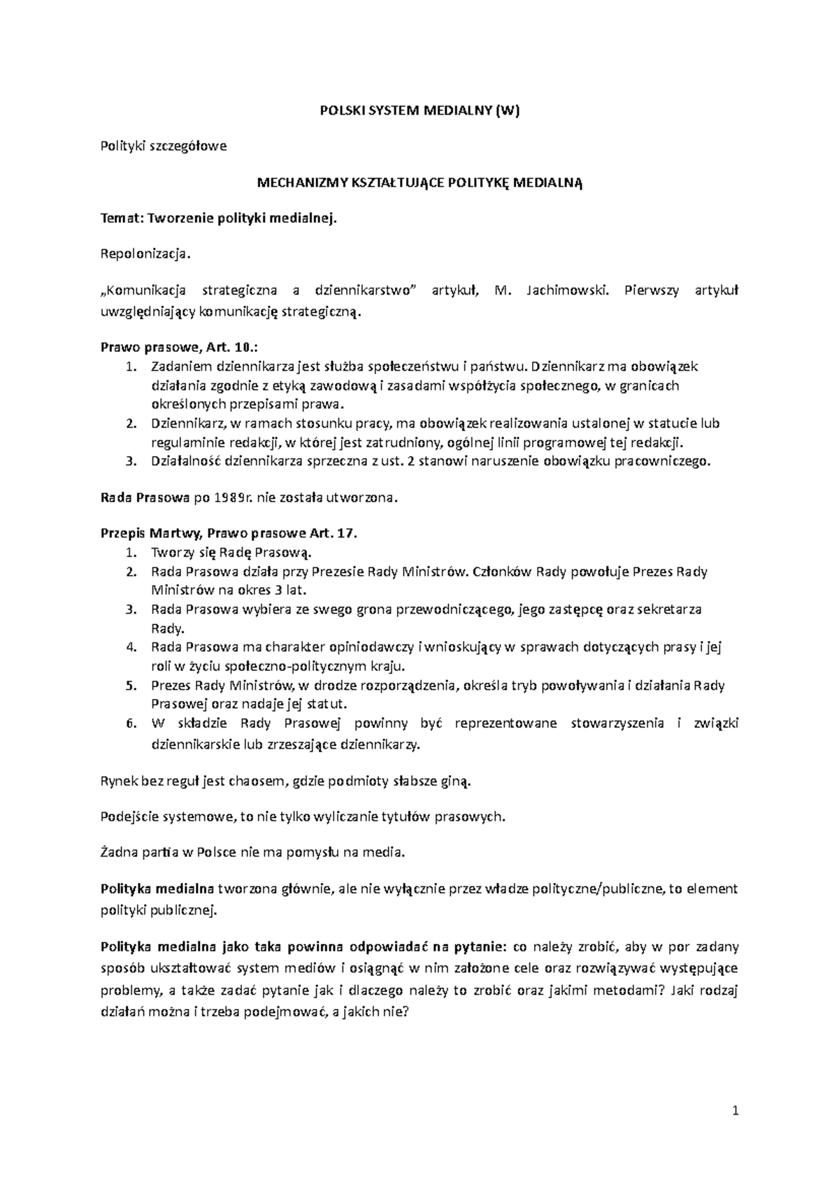 5 - Polski System Medialny (W) - POLSKI SYSTEM MEDIALNY (W) Polityki ...