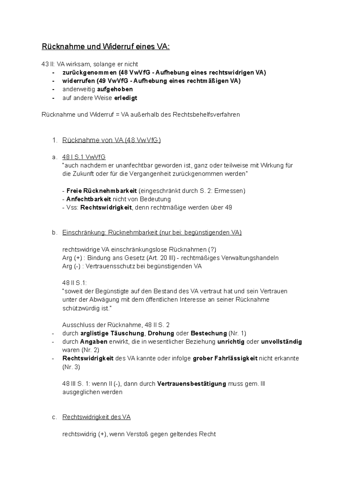 VR AT Verwaltungsakt - Rücknahme und Widerruf (48 & 49 Vw Vf G) - Rücknahme und Widerruf eines ...