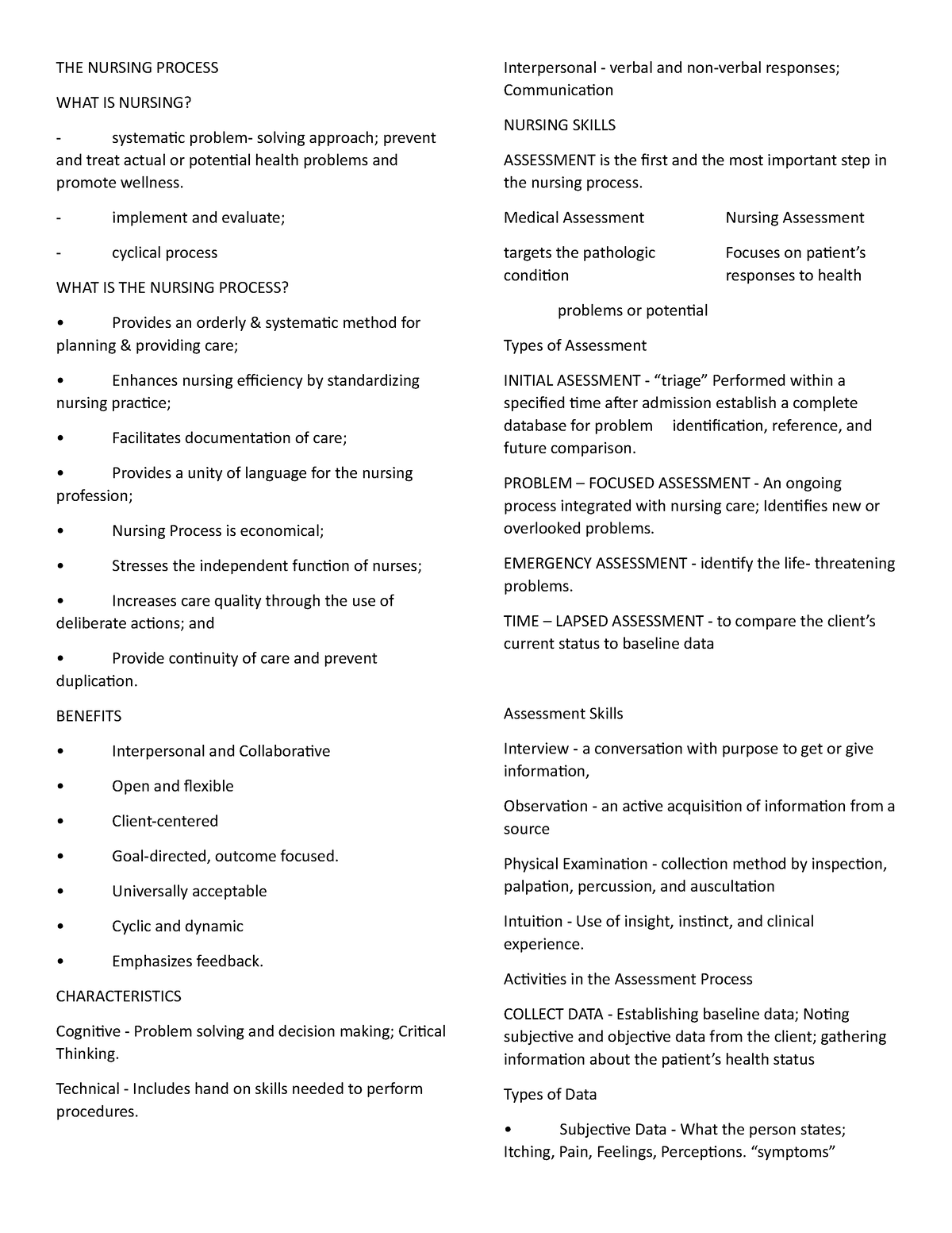 health assessment exam questions for nursing