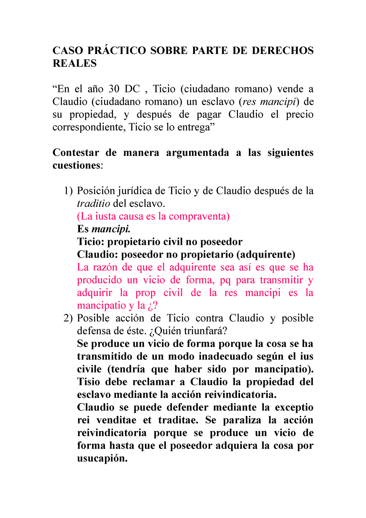 Caso Practico 1 - 1ro De Derecho, UB, Caso Práctico 1 Dcho Romano ...