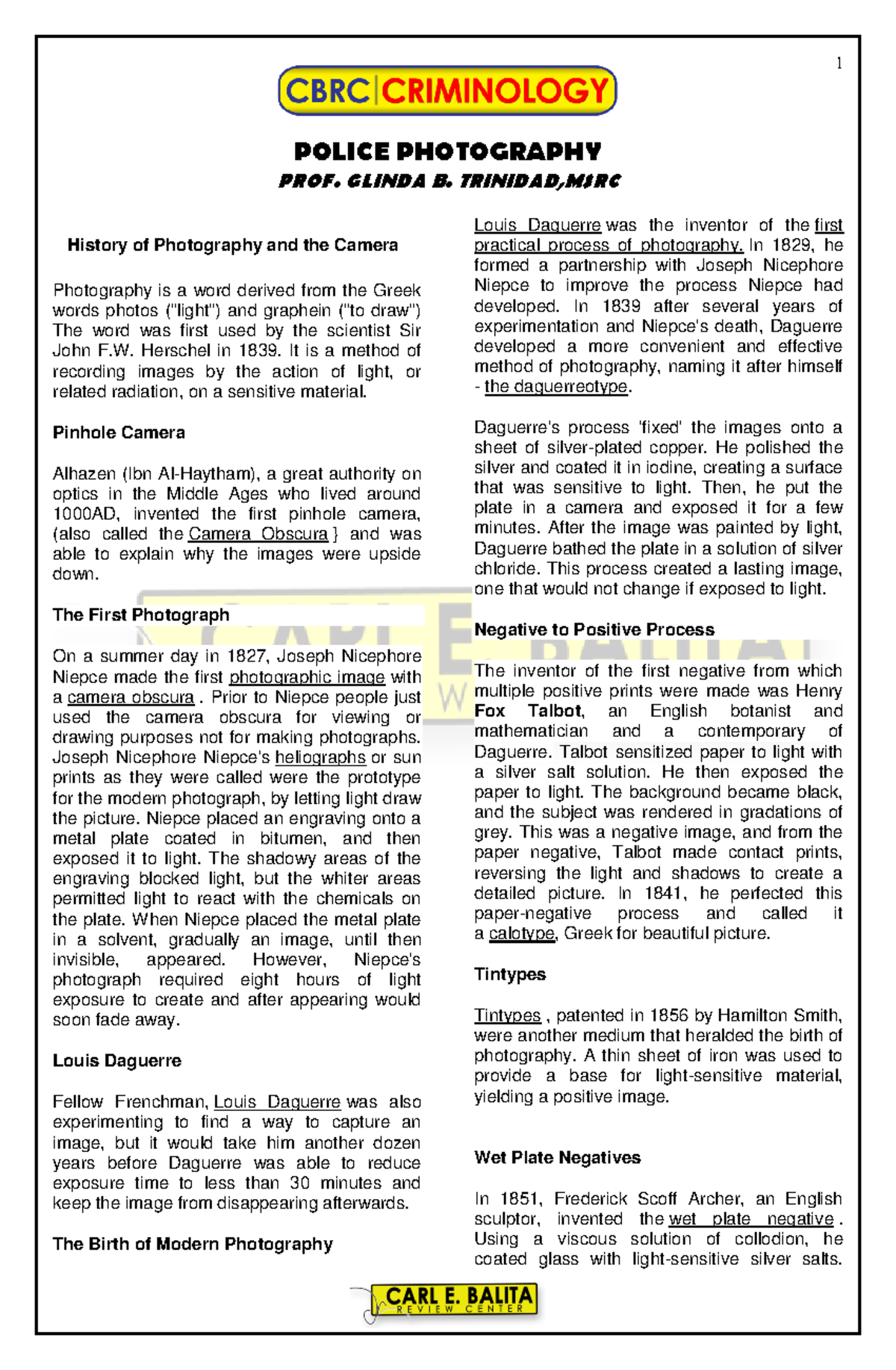 Police Photography - for reading - 1 POLICE PHOTOGRAPHY PROF. GLINDA B ...