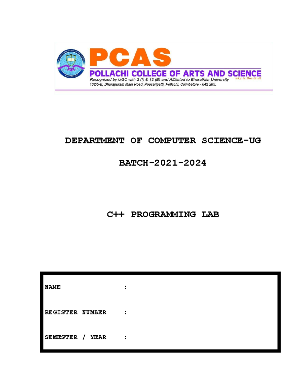 C++ Record - Gsnsnn - DEPARTMENT OF COMPUTER SCIENCE-UG BATCH-2021- C++ ...