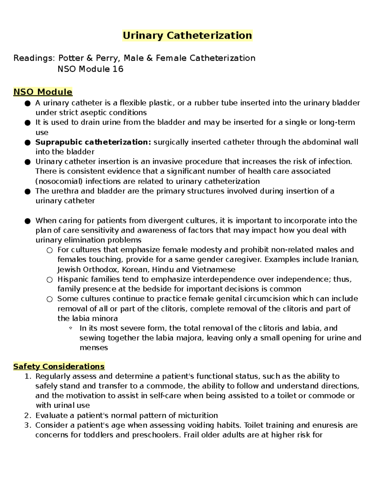 Urinary Catheterization - Urinary Catheterization Readings: Potter ...