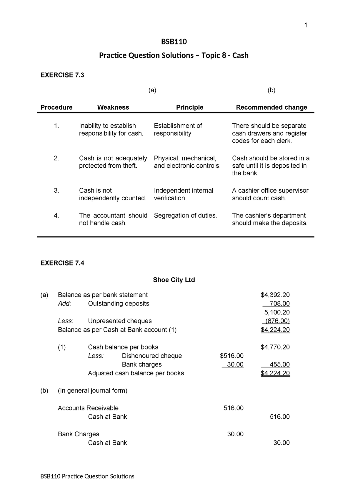 BSB110 Accounting Exam Practice Questions Solutions 8 - 1 BSB Practice ...