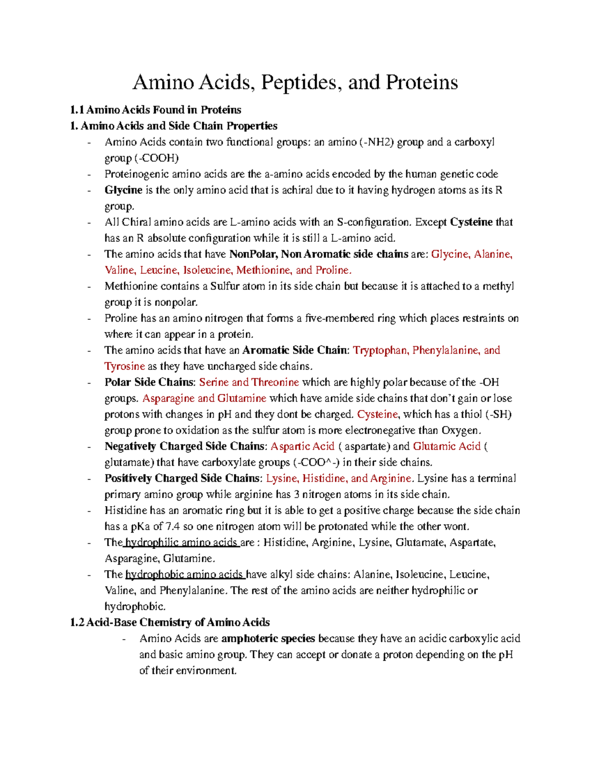 Amino Acids And Protein Structure - Amino Acids, Peptides, And Proteins ...