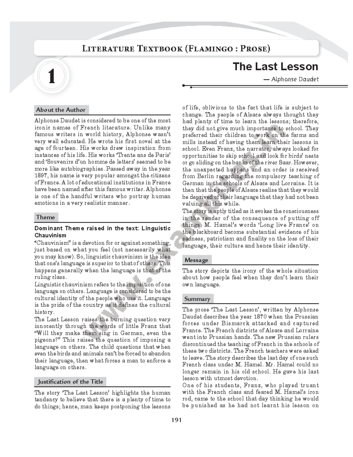 LAST Lesson ... - 191 — Alphonse Daudet The Last Lesson 1 Literature ...