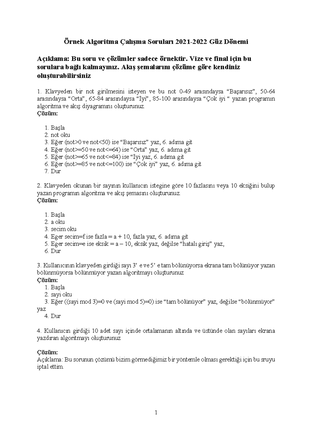 Algoritma örnek - algorithm examples for cs students - 1 Örnek ...