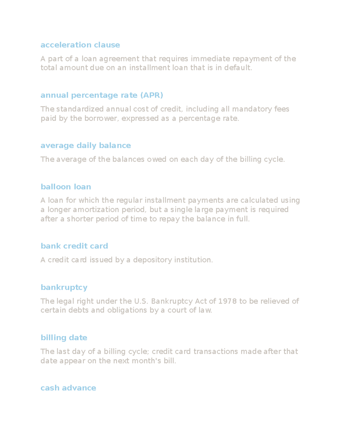 Week 3 chapter 5 vocabulary study guide notes - acceleration clause A ...