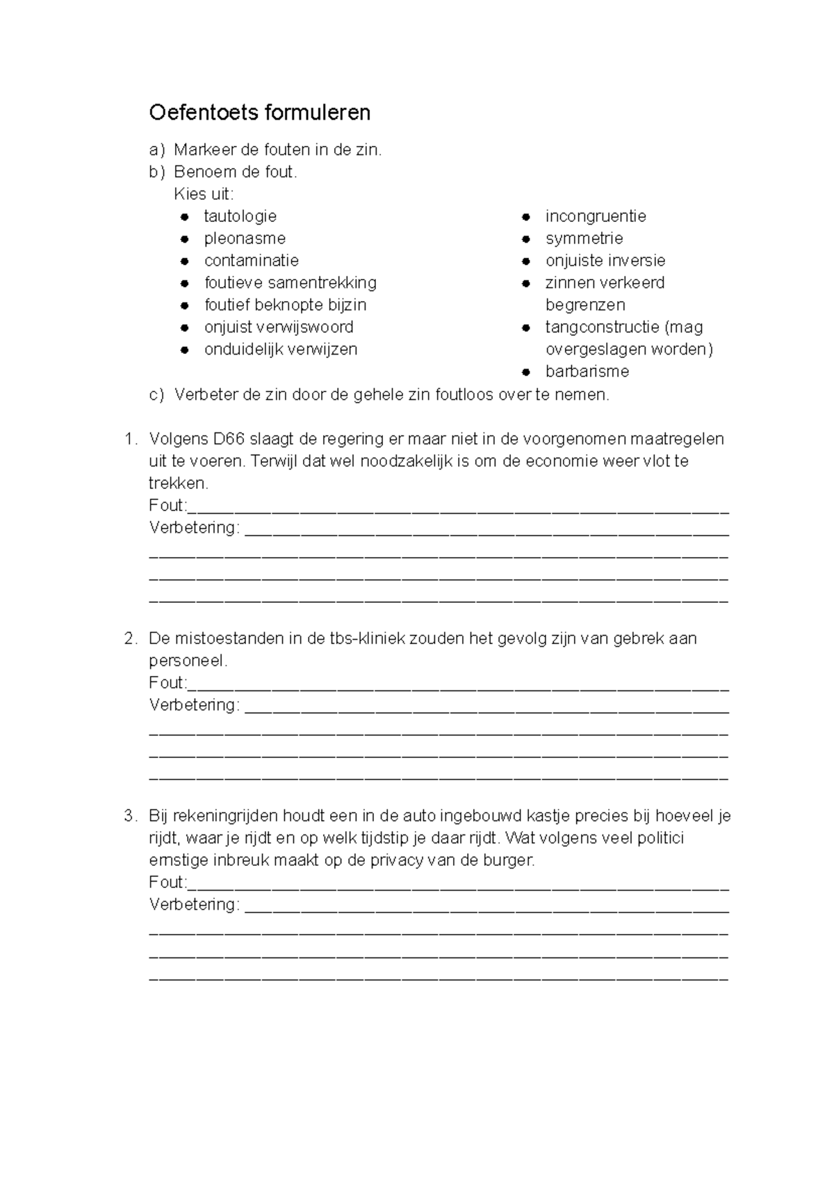 Oefentoets Formuleren Vwo 5 - Oefentoets Formuleren A) Markeer De ...