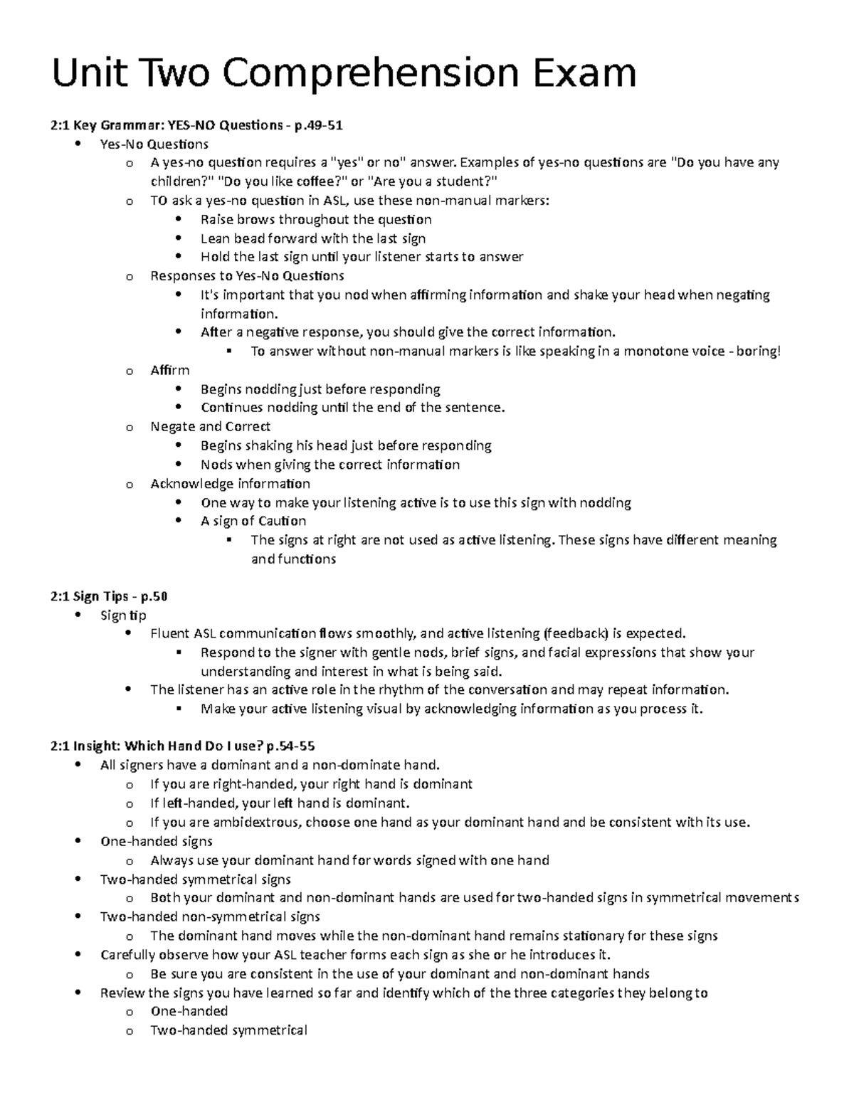 Unit Two Comprehension Exam - Examples of yes-no questions are 'Do you ...