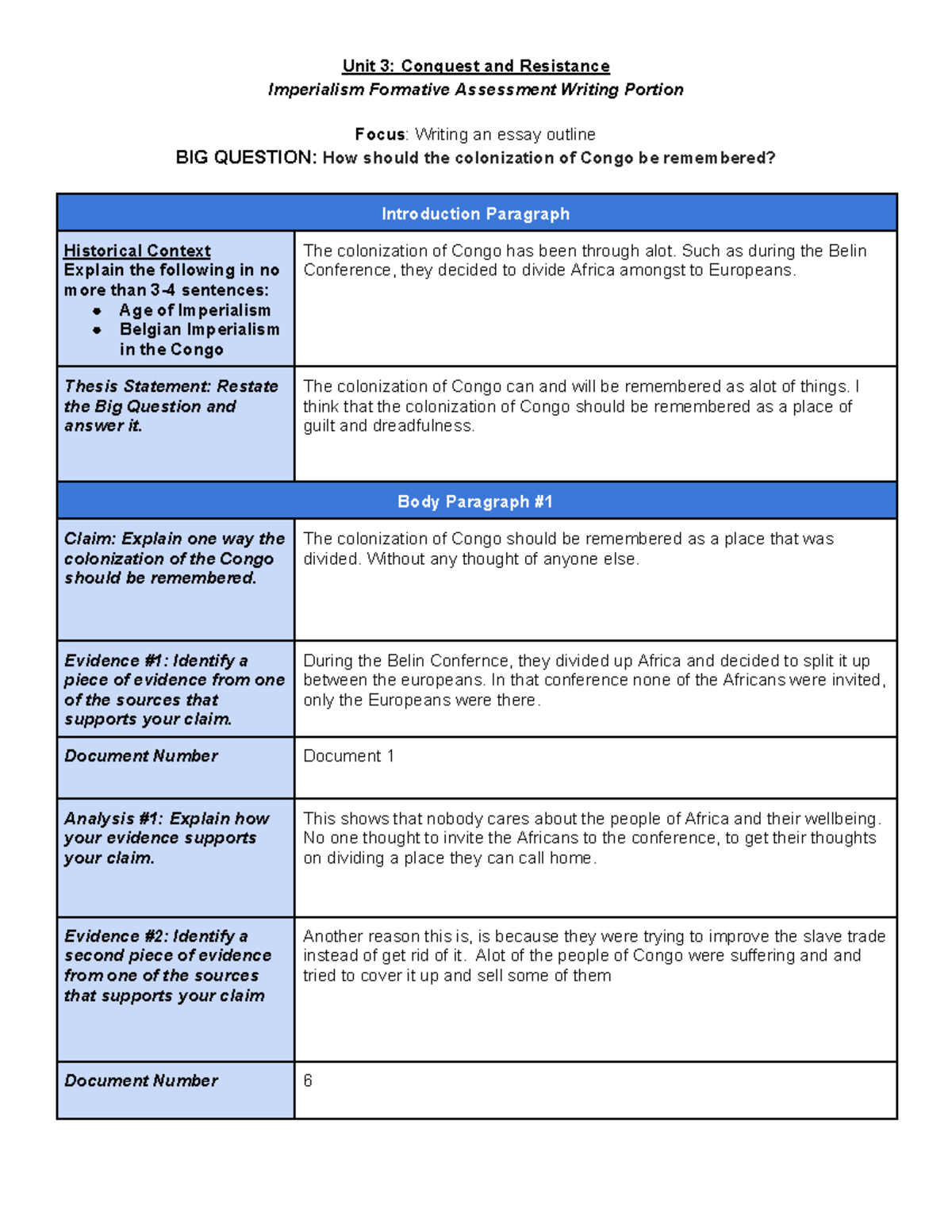 Imperialism Formative Assessment Part 2 - Unit 3: Conquest And ...