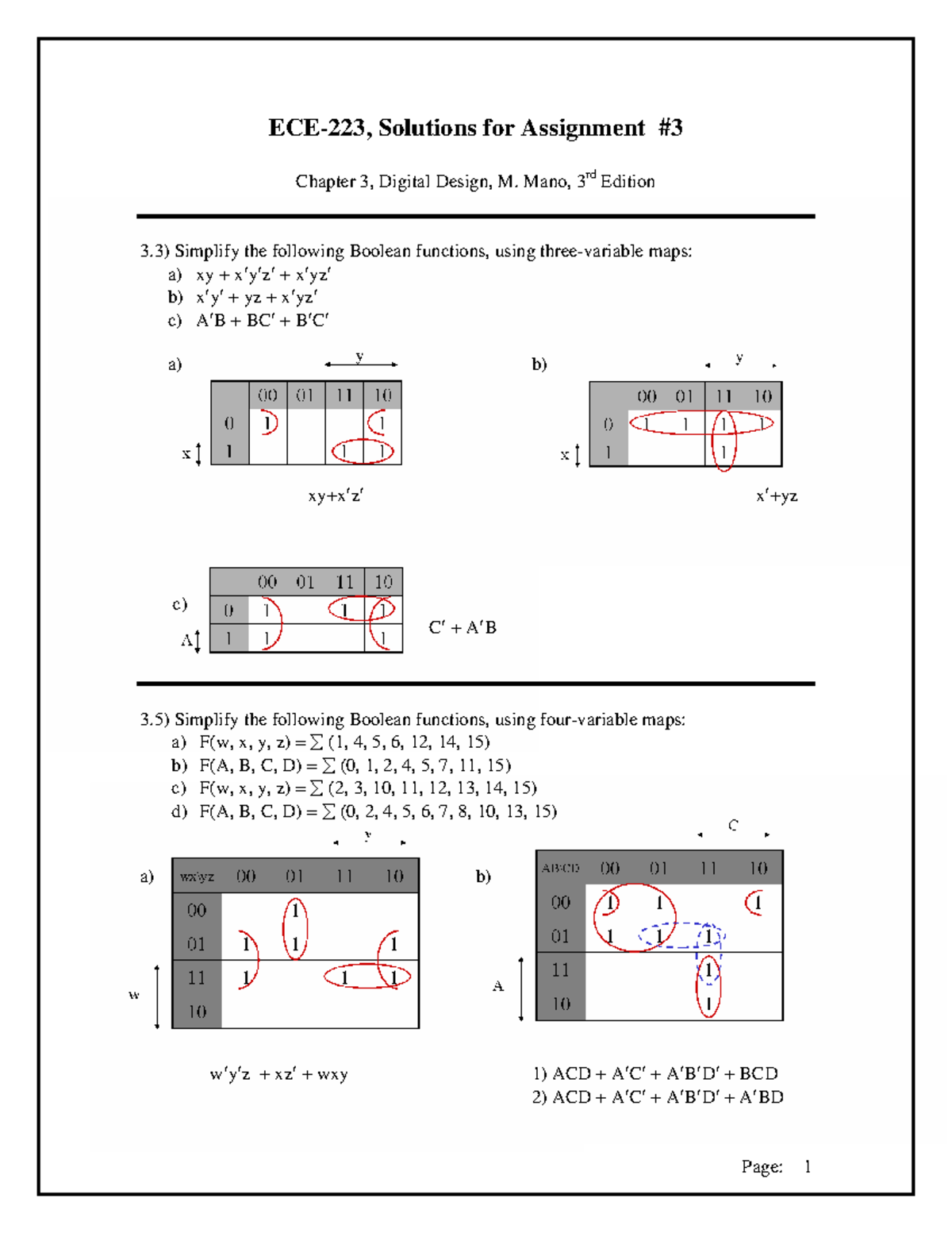 Assignment 3 Solution 3rd Edition - ECE-223, Solutions For Assignment ...