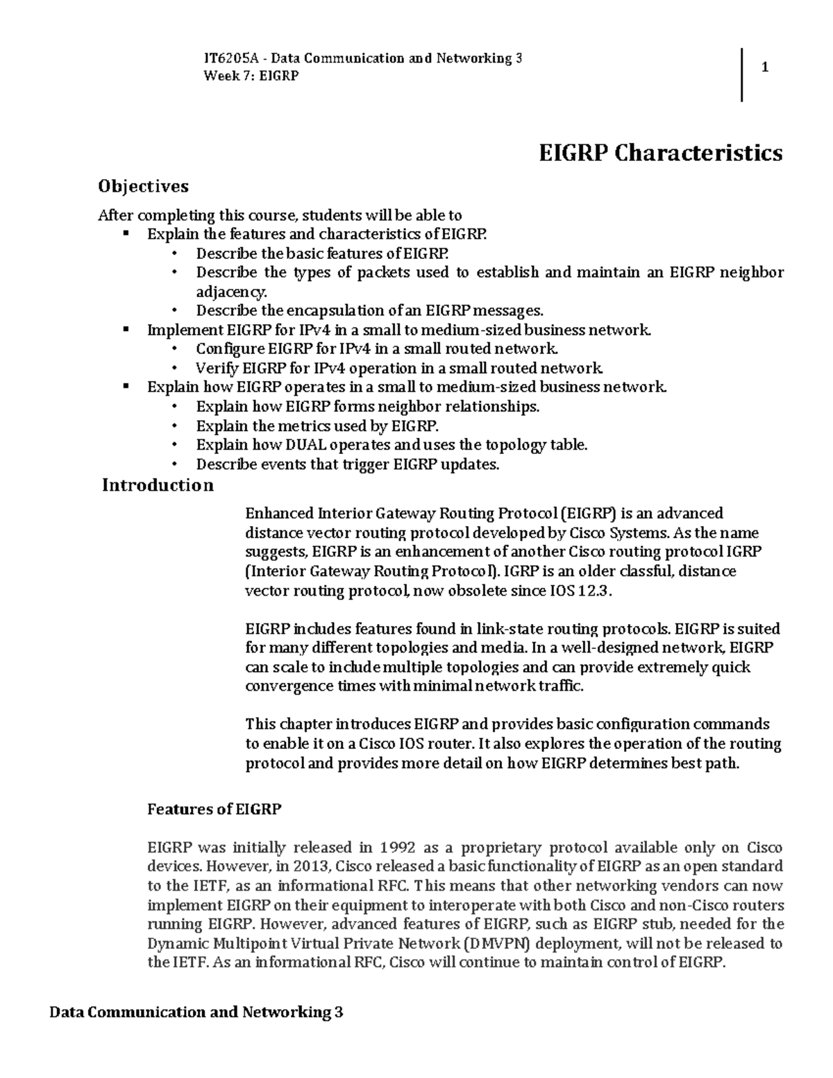 Week 7 - Eigrp Module - wdadwqdwqdw - Week 7 : EIGRP 1 Data ...