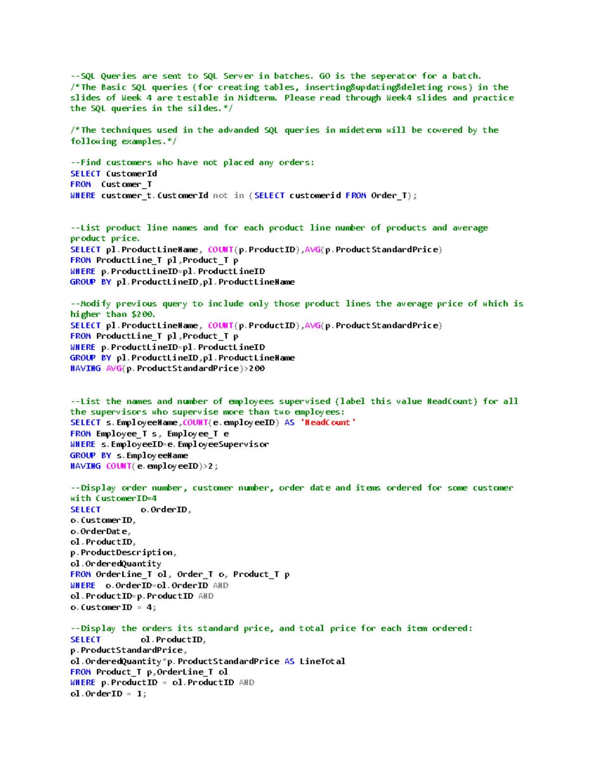 Mid Term SQLGuide 2019 -SQL Queries are sent to SQL Server in batches ...