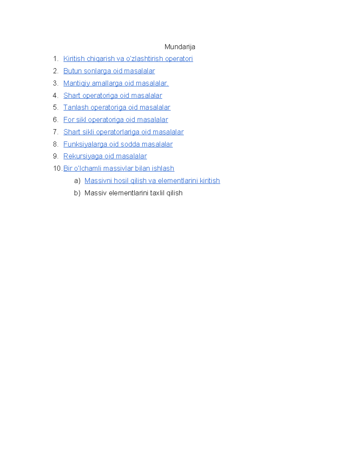 Foundation masalalar We need a this book. Mundarija Kiritish