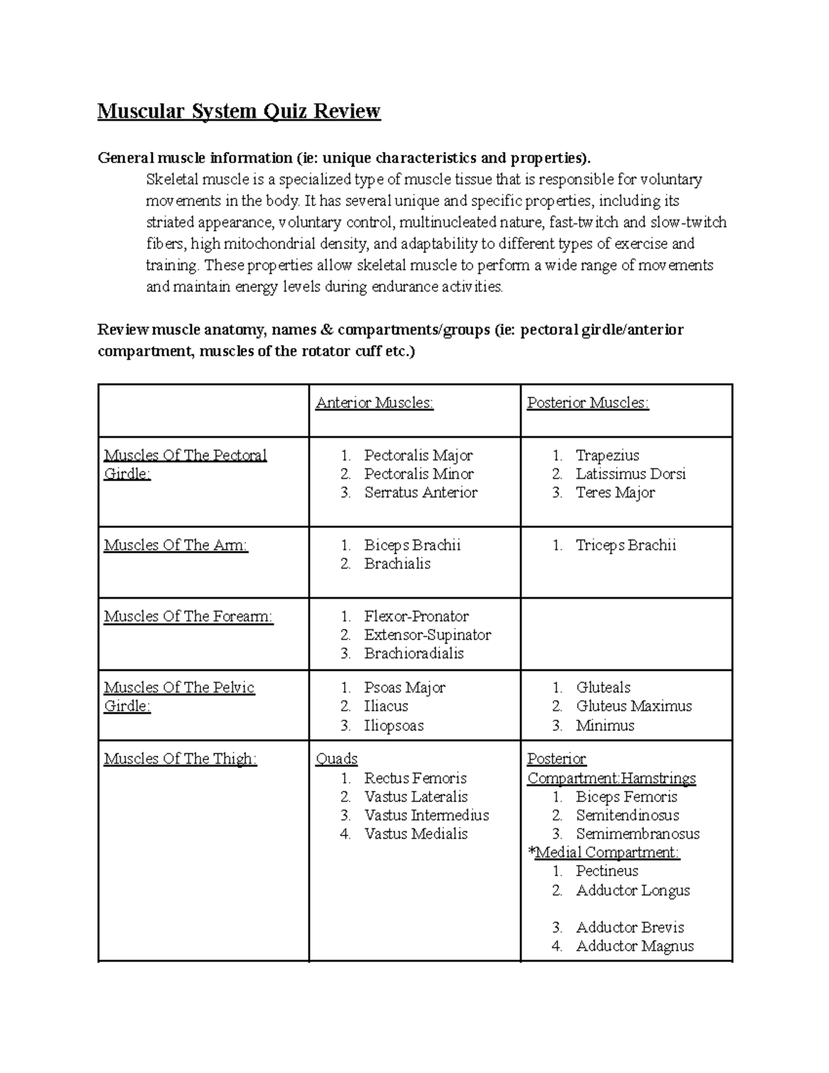 Muscular System Quiz Review PSK 4U1 Muscular System Quiz Review