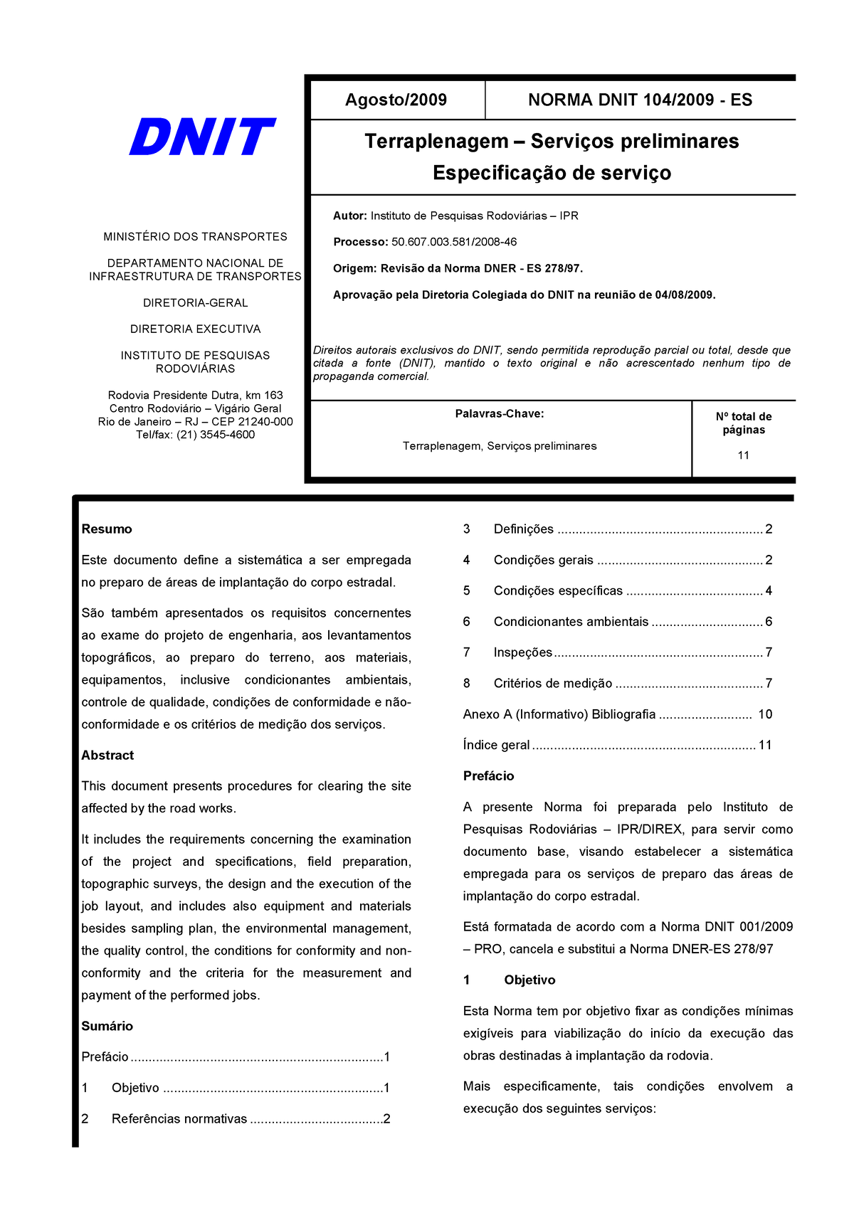 DNIT 104 2009 - ES Terraplenagem - Serviços Preliminares Especificações 