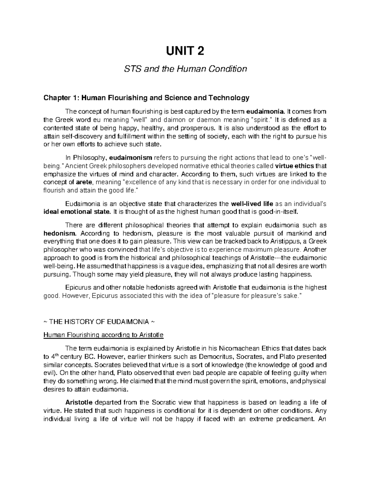 Unit23 STS notes UNIT 2 STS and the Human Condition Chapter 1