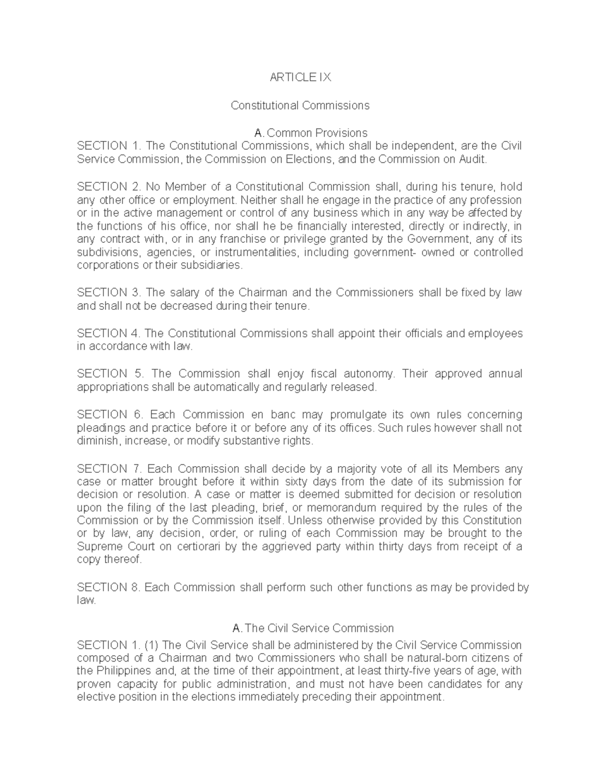Constitutional Commissions Common Provisions SECTION 1. The