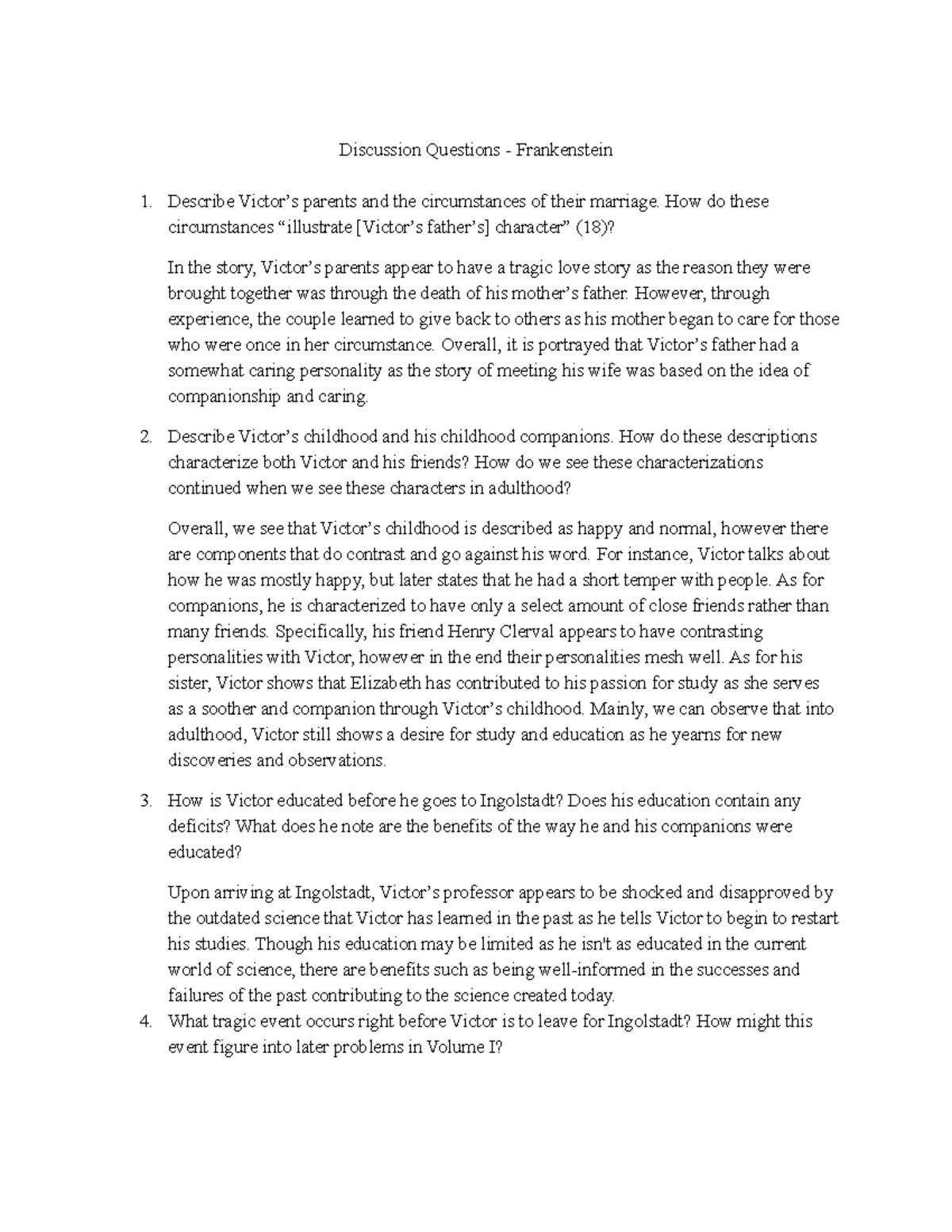 DQ Frankstein pt. 2 Discussion Questions Discussion Questions