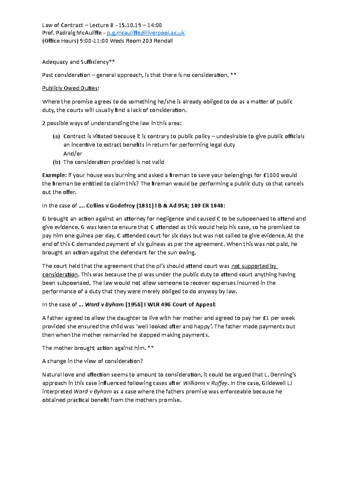Consideration Promissory Estoppel Law Of Contract Lecture 8 15 10 14 Prof Padraig Consideration Promissory Estoppel Law Of Contract Lecture 8 15 10 14 Prof Padraig