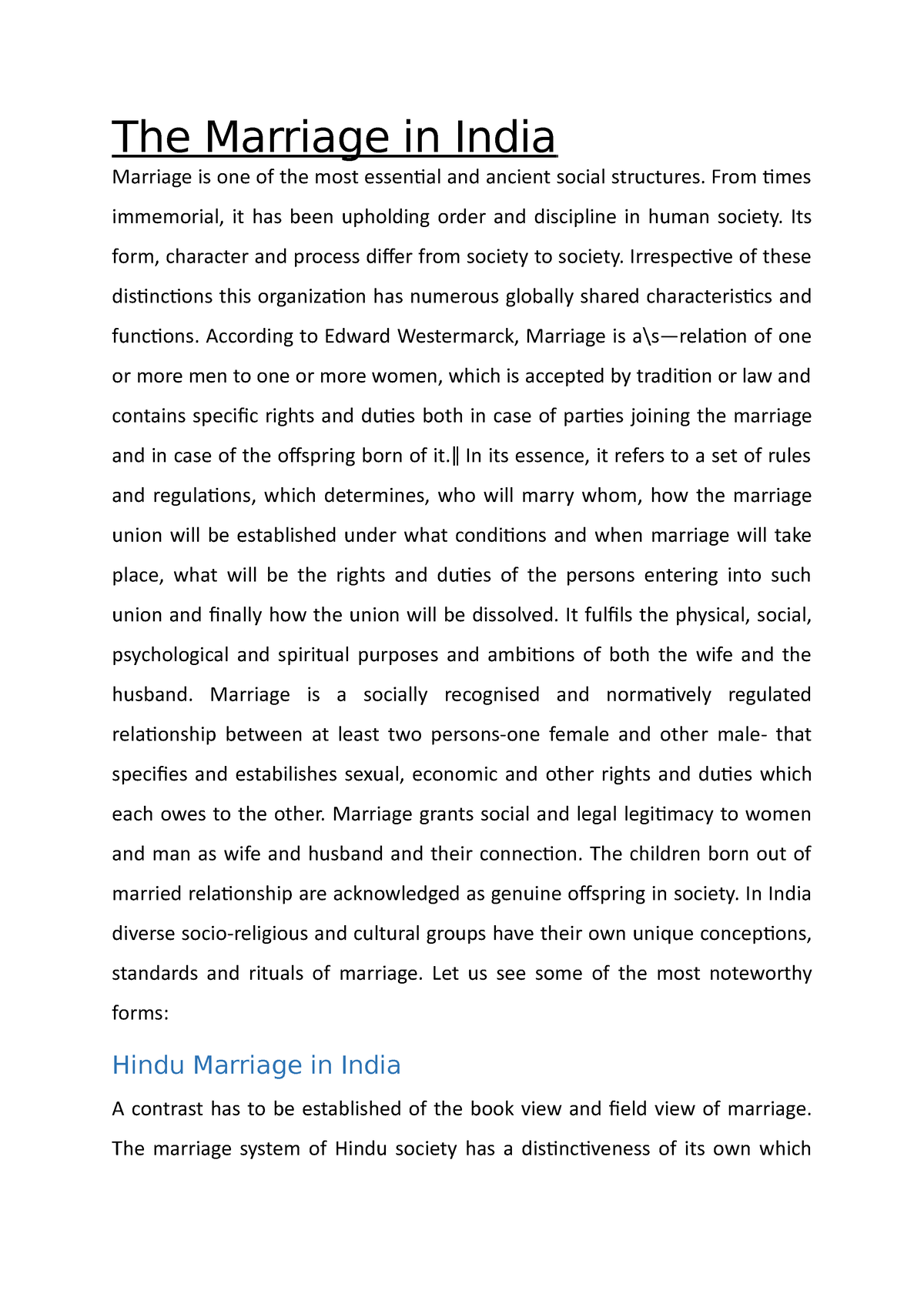 indian marriage system essay