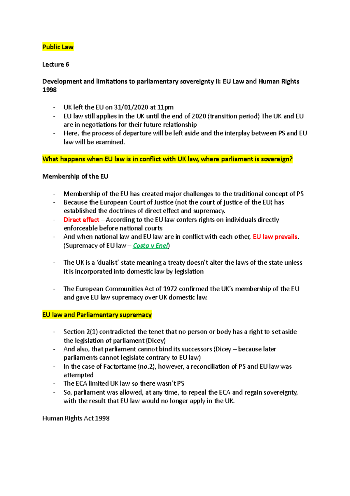 Lecture 6 part 1 - Public Law Lecture 6 Development and limitations to ...