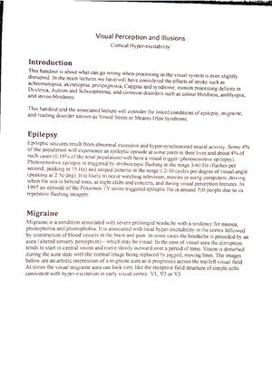 Visual perception and illusions notes table - Topic Relevant Lecture ...