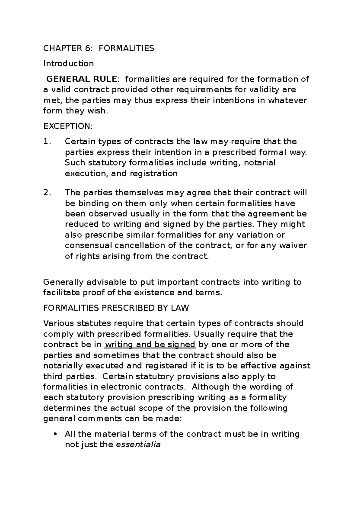 Chapter 6 study notes, summary of formalities - CHAPTER 6: FORMALITIES ...