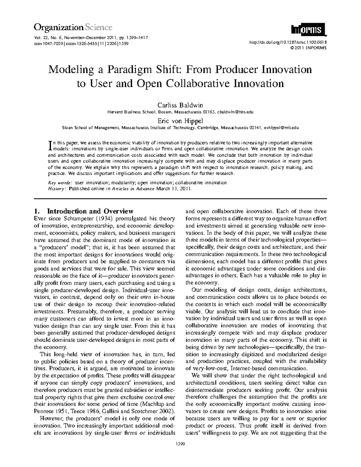 Article 1 Modelling a paradigm shift - Organization Science Vol. 22, No ...