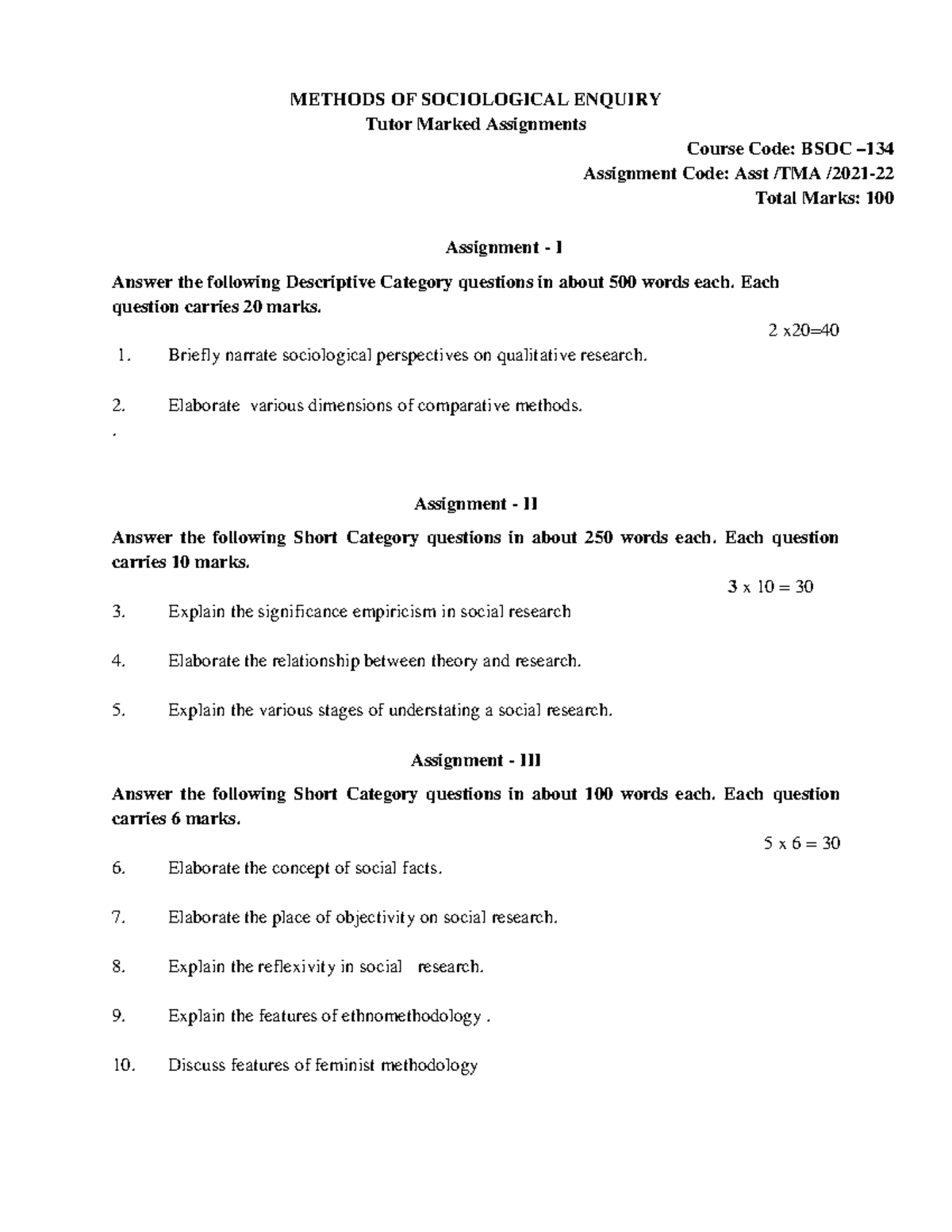 BSOC 134 - Ignou BAG BSOC 134 assignment 2021-22 question paper ...