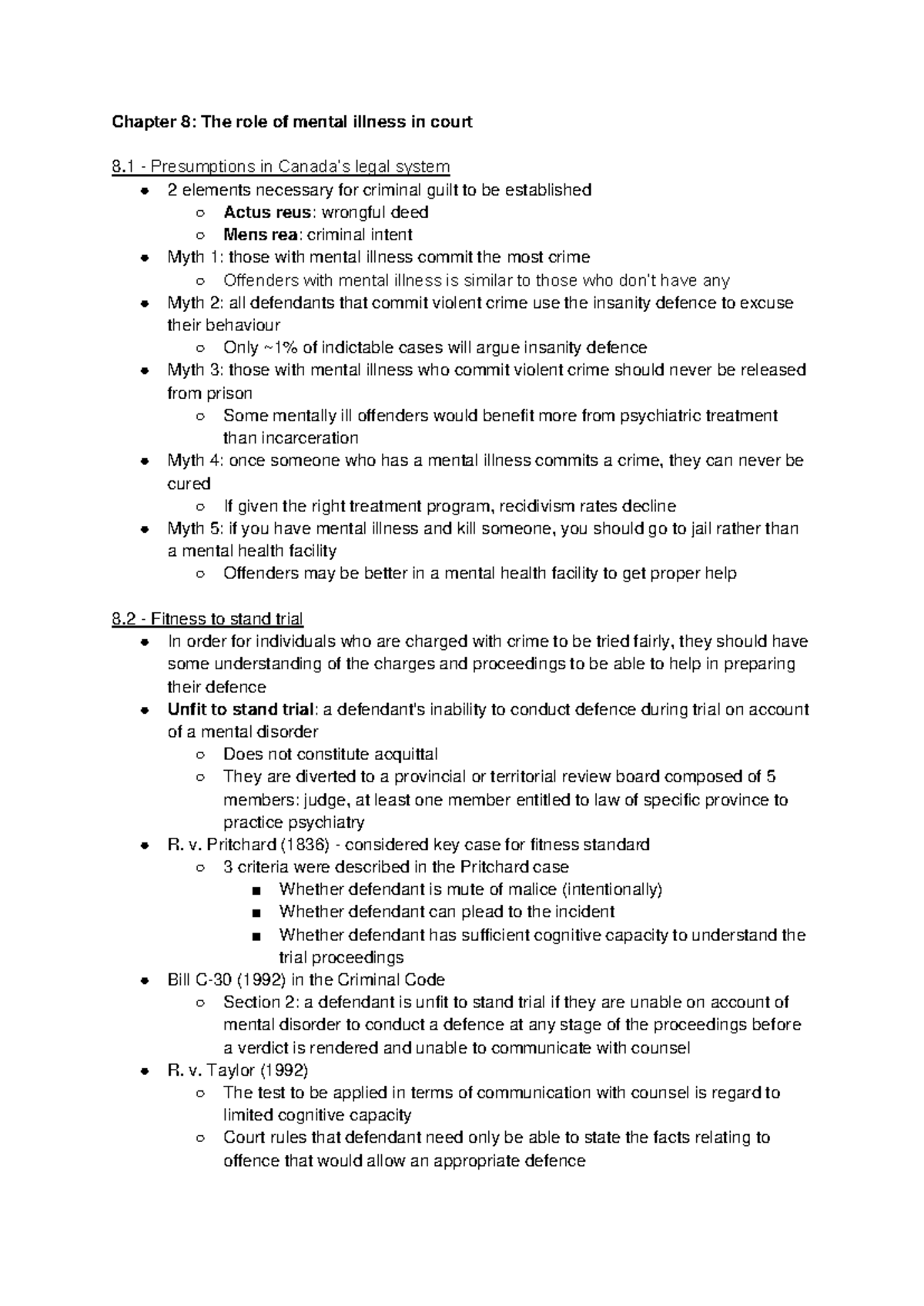 Chapter 8 The role of mental illness in court v. Pritchard (1836