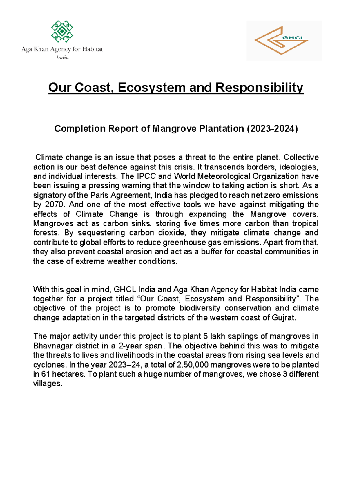 Plantation report - Our Coast, Ecosystem and Responsibility Completion ...