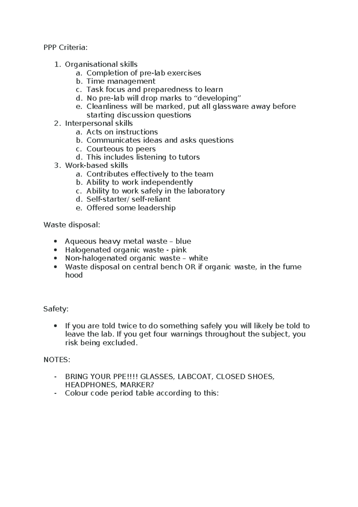 Welcome lecture - PPP Criteria: 1. Organisational skills a. Completion ...