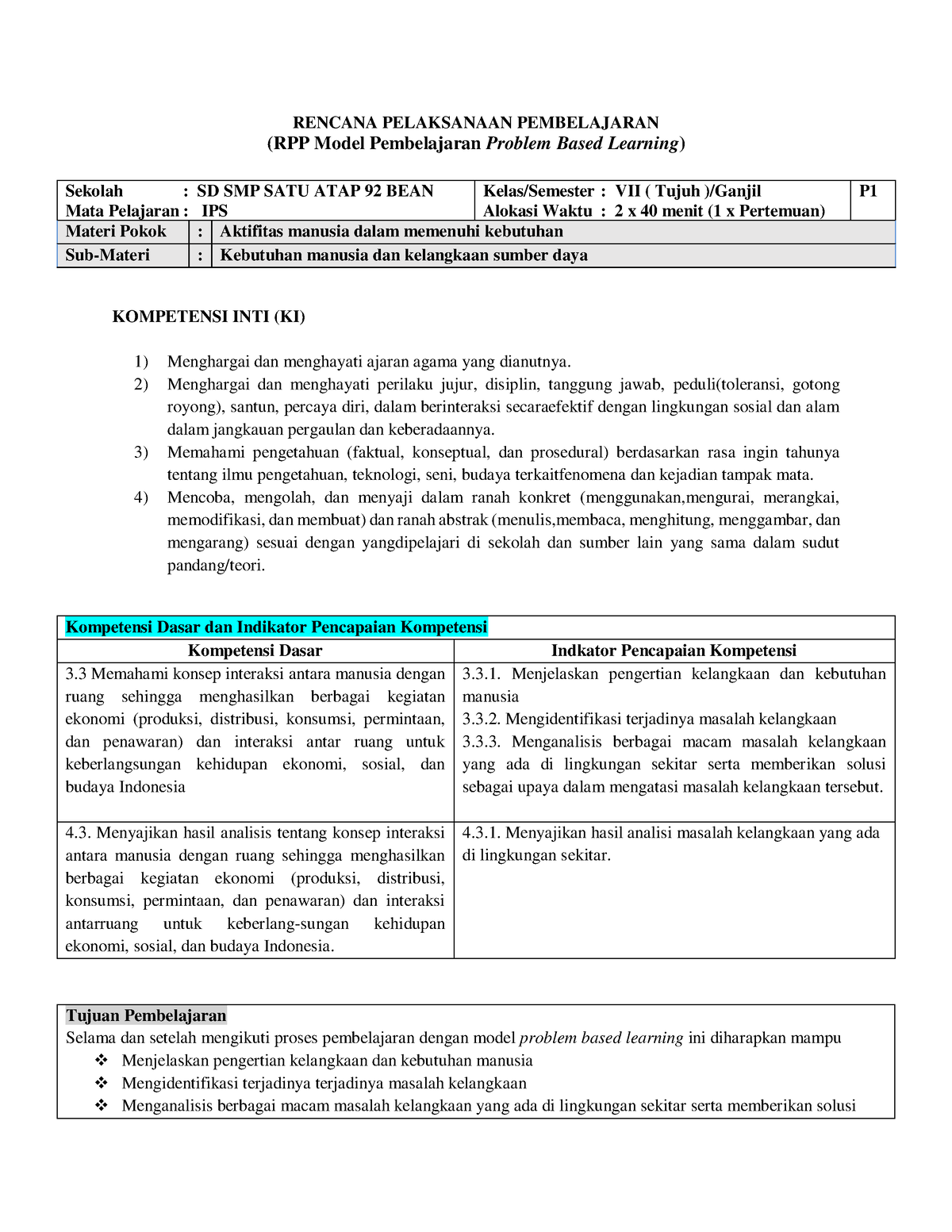 RPP REFERENSI PBL - RENCANA PELAKSANAAN PEMBELAJARAN (RPP Model ...