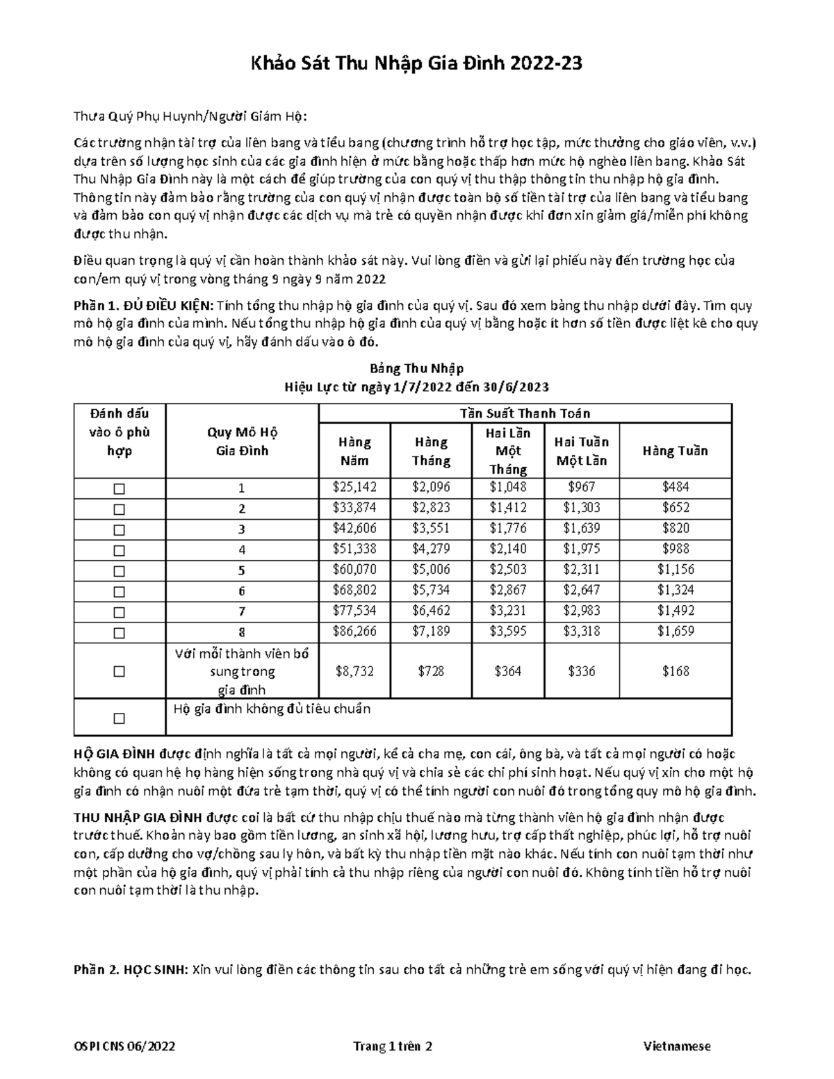 2022-23Family Income Survey-Vietnamese - Khảo Sát Thu Nhập Gia Đình ...