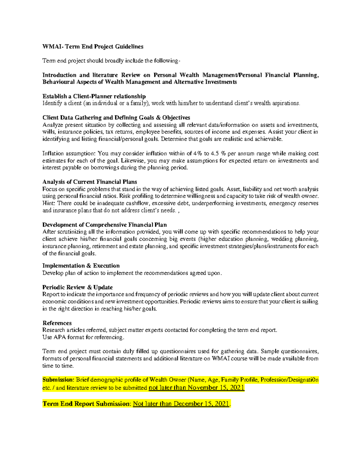 WMAI Term End Project Guidelines - Management - Studocu