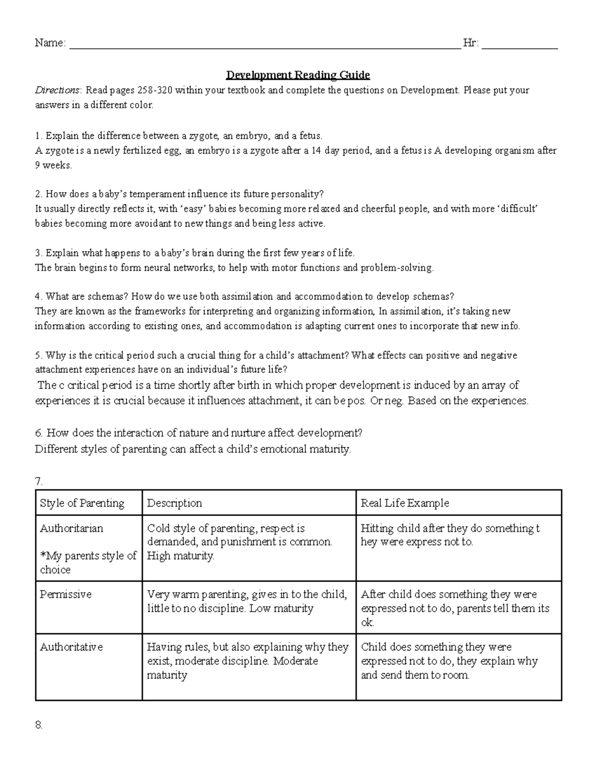 Development study guide - Name