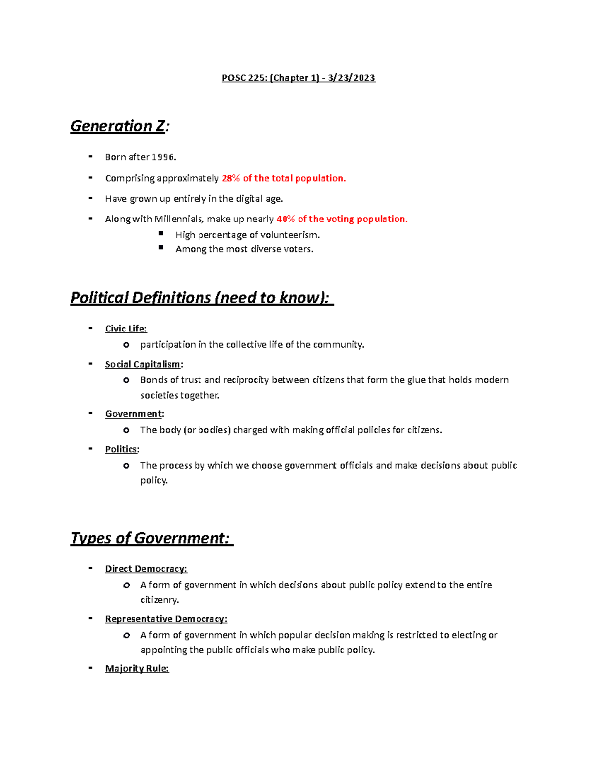 EXAM 1 - POSC 225 - Exam 1, POSC 225... Lecture Notes For ONLINE ...