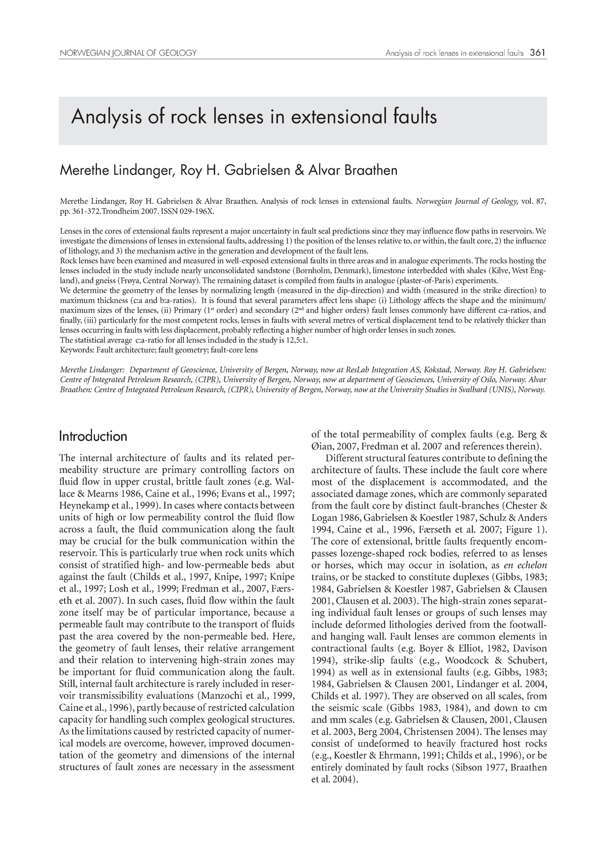 Analysis of rock lenses in Extensional Faults 361 Analysis of rock