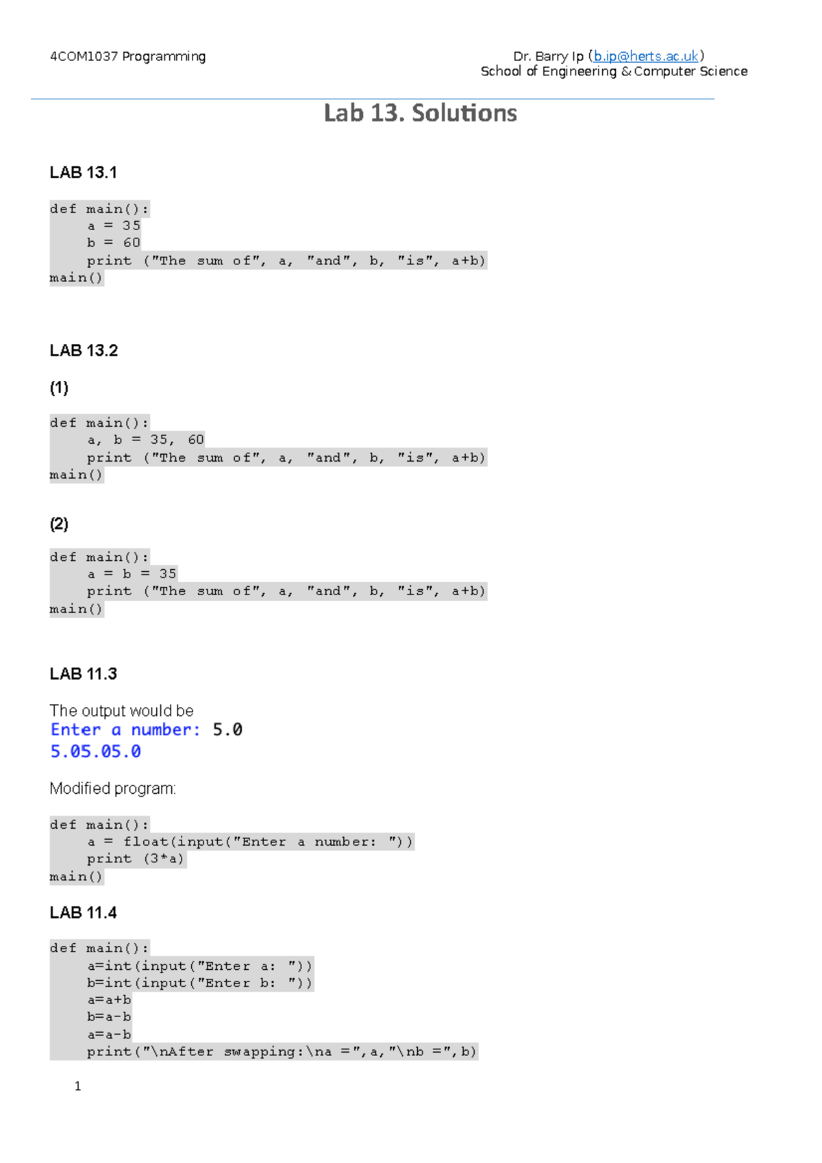 Lab 13. Solutions - Practice materials programming - School of ...