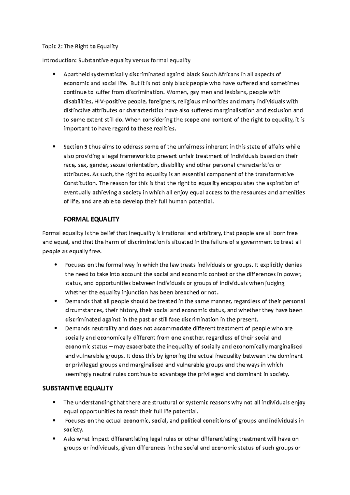 Topic 2; BOR - Topic 2: The Right to Equality Introduction: Substantive ...