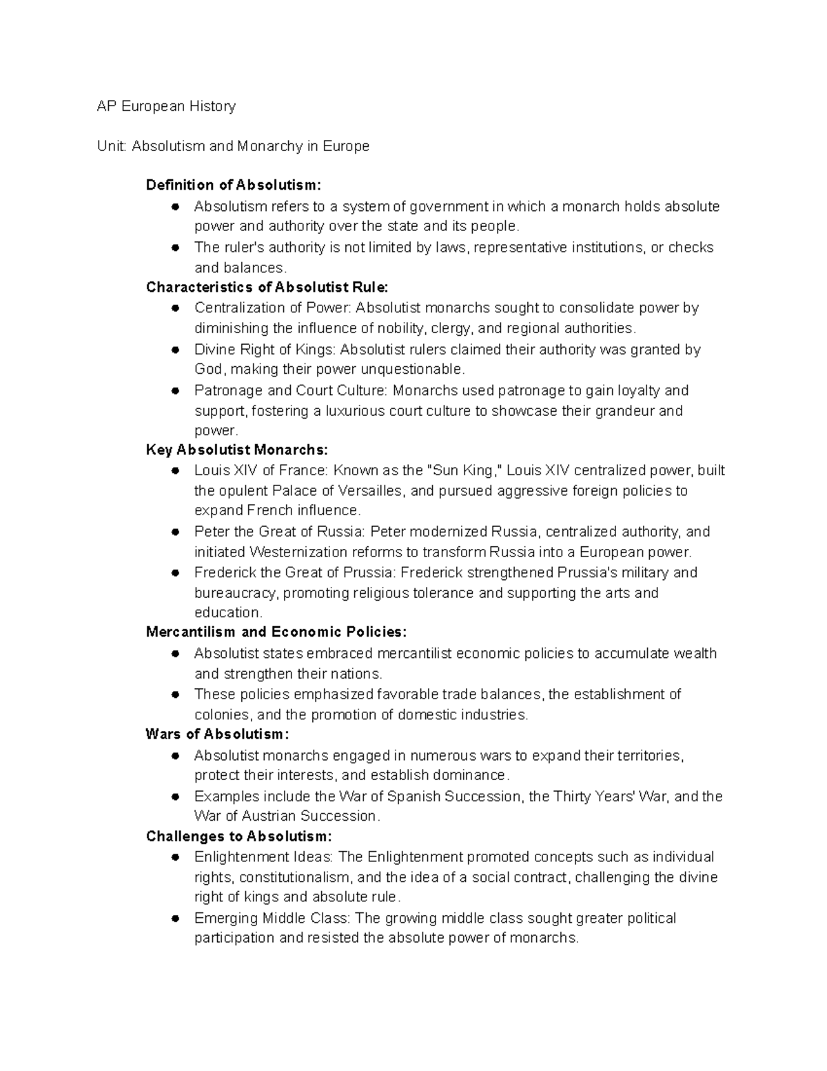 AP European History The Age of Absolutism AP European History Unit